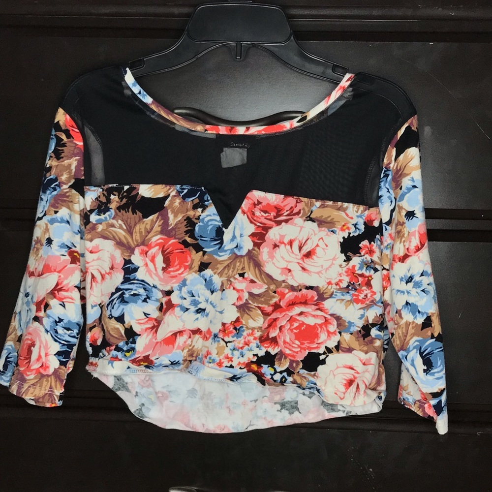 Floral design with black sheer on the top/crop top
